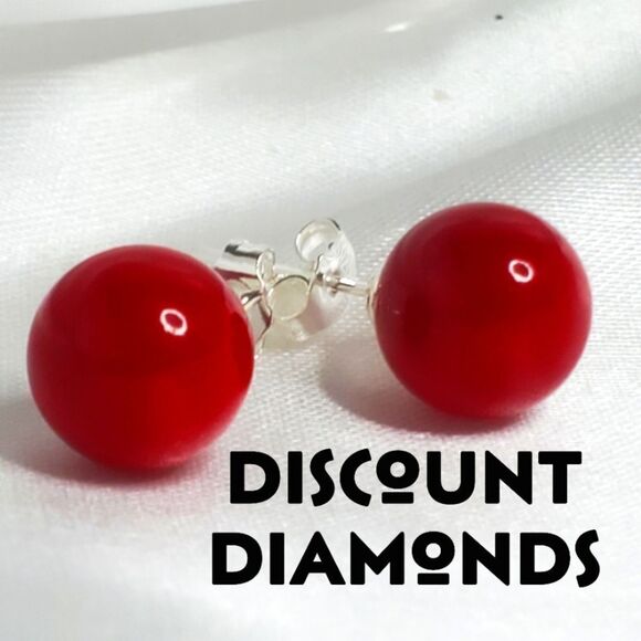 Red 10mm  South Sea Shell Pearl Stud Earrings on 925 Sterling Silver - Picture 1 of 4